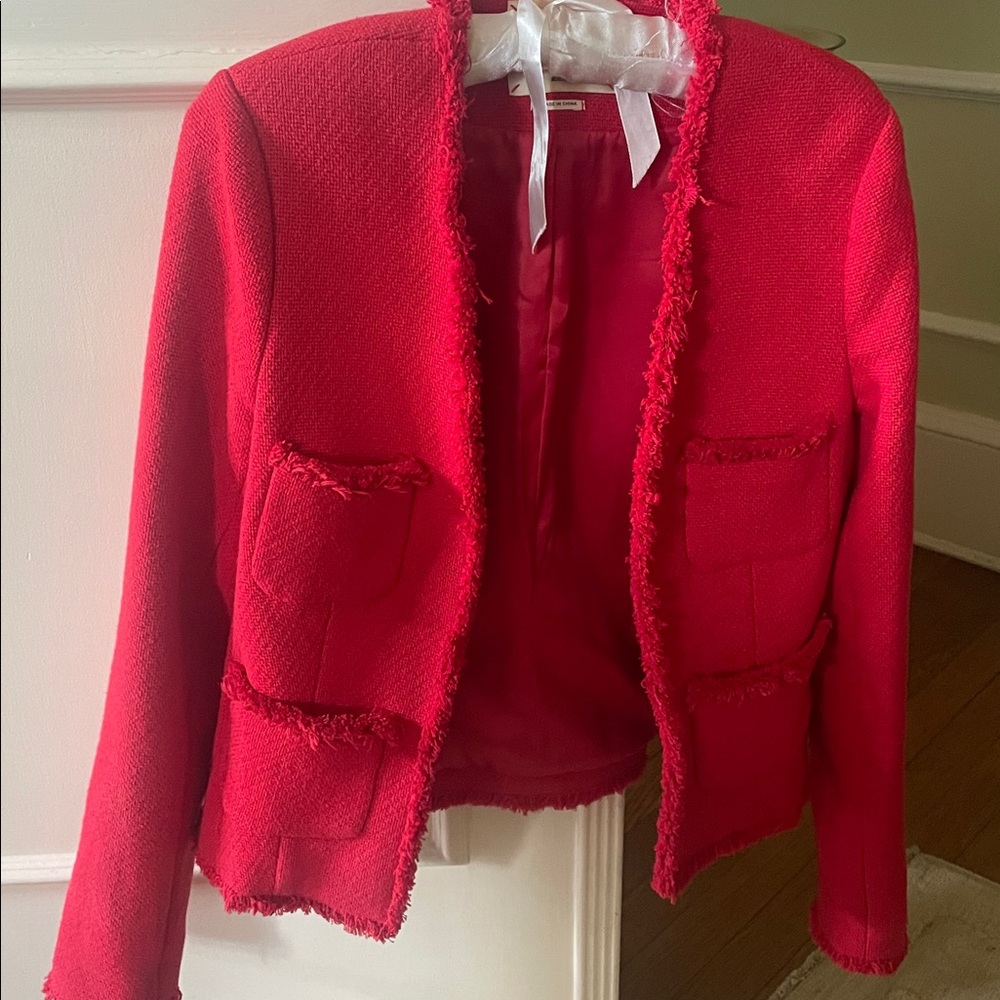 L'AGENCE Red Fringed Open-Front Blazer - Picture 12 of 16